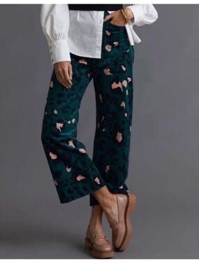 Anthropologie Maeve The Colette Wide Leg Corduroy Leopard Print Pants Sz 25